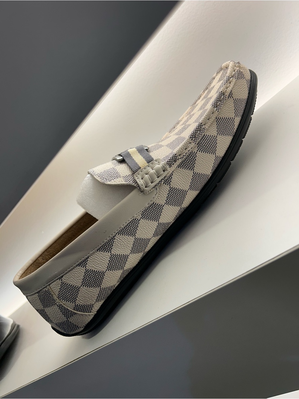Polo by Ralph Lauren Check-Pattern Slip-On Loafer in Light Gray and Cream
